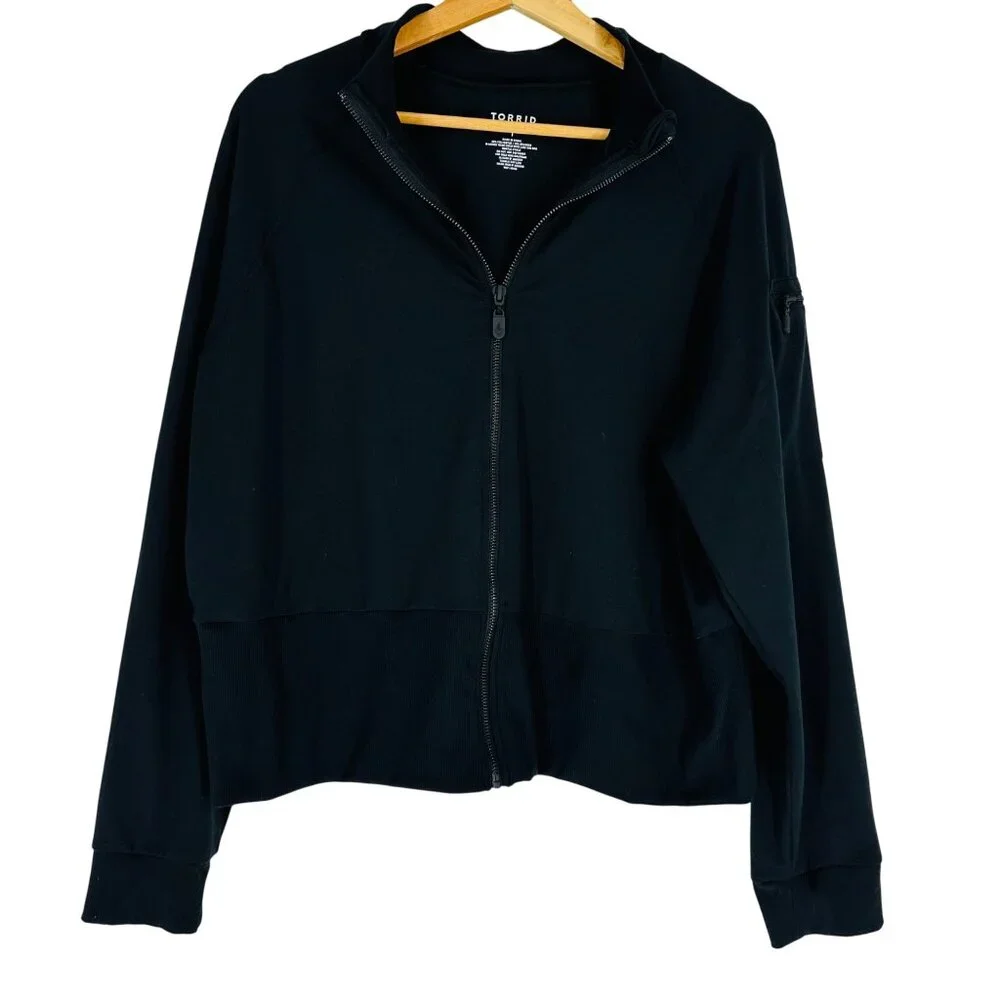 Torrid Womens Super Soft Black Performance Jersey Knit Funnel Neck Zip Jacket 1X - Picture 4 of 8